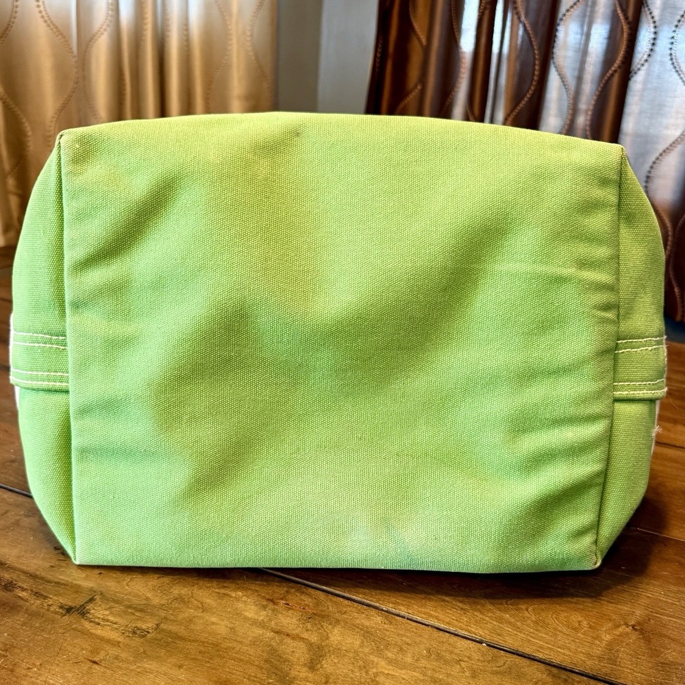 VTG Lands End 33x38 Green Natural MEGAN Canvas Boat Tote Bag Rare XL Open Top - Picture 9 of 10